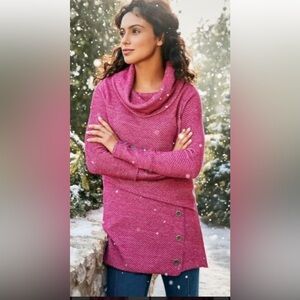 Soft Surroundings L cowl neck Langley sweater Lagenlook textured boho tunic